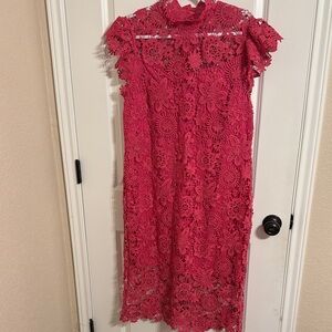 New York & Company Pink Sheath Midi Dress Mock Neck